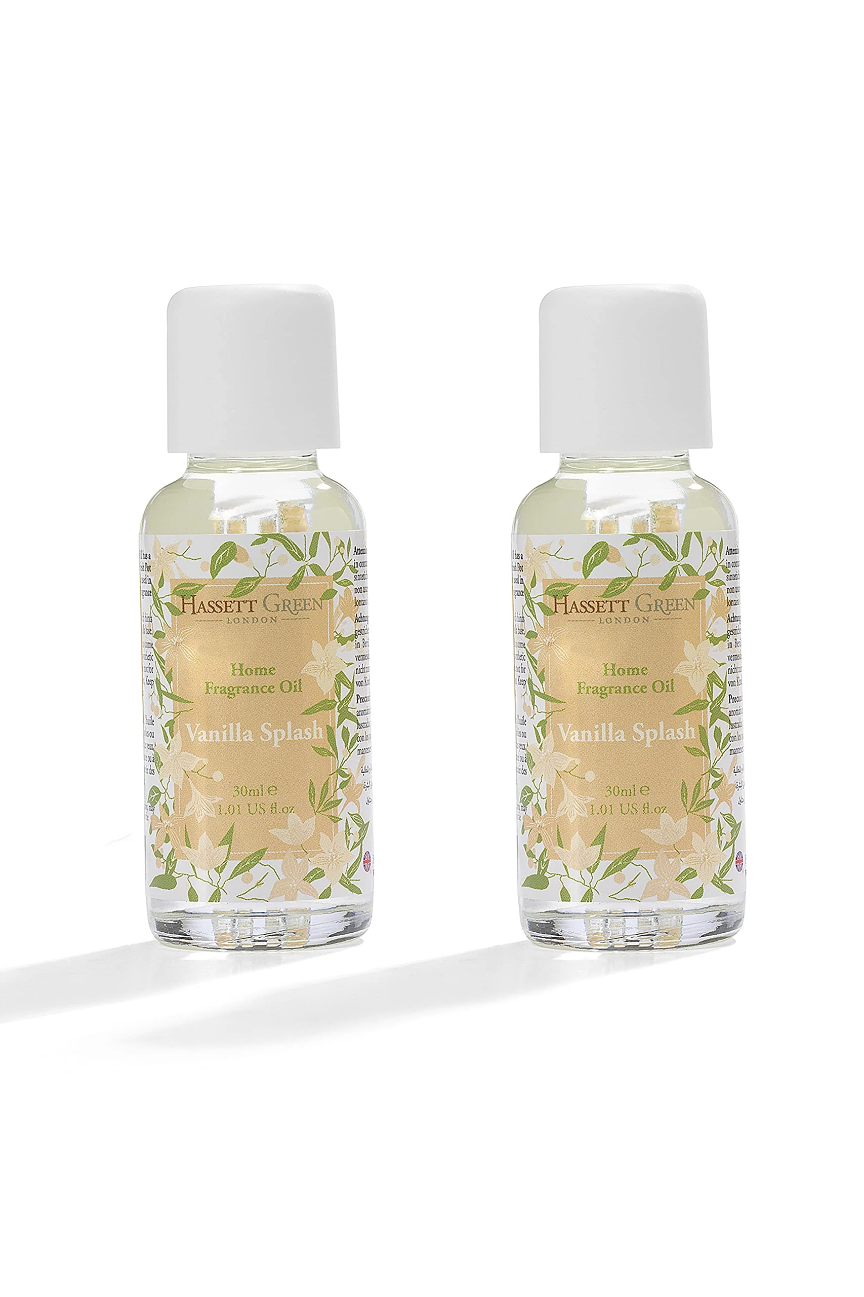 Hassett Green London Vanilla Splash Fragrance Oil - Two 30ml Glass Bottles - Suitable for Ultrasonic Diffusers Humidifiers & More