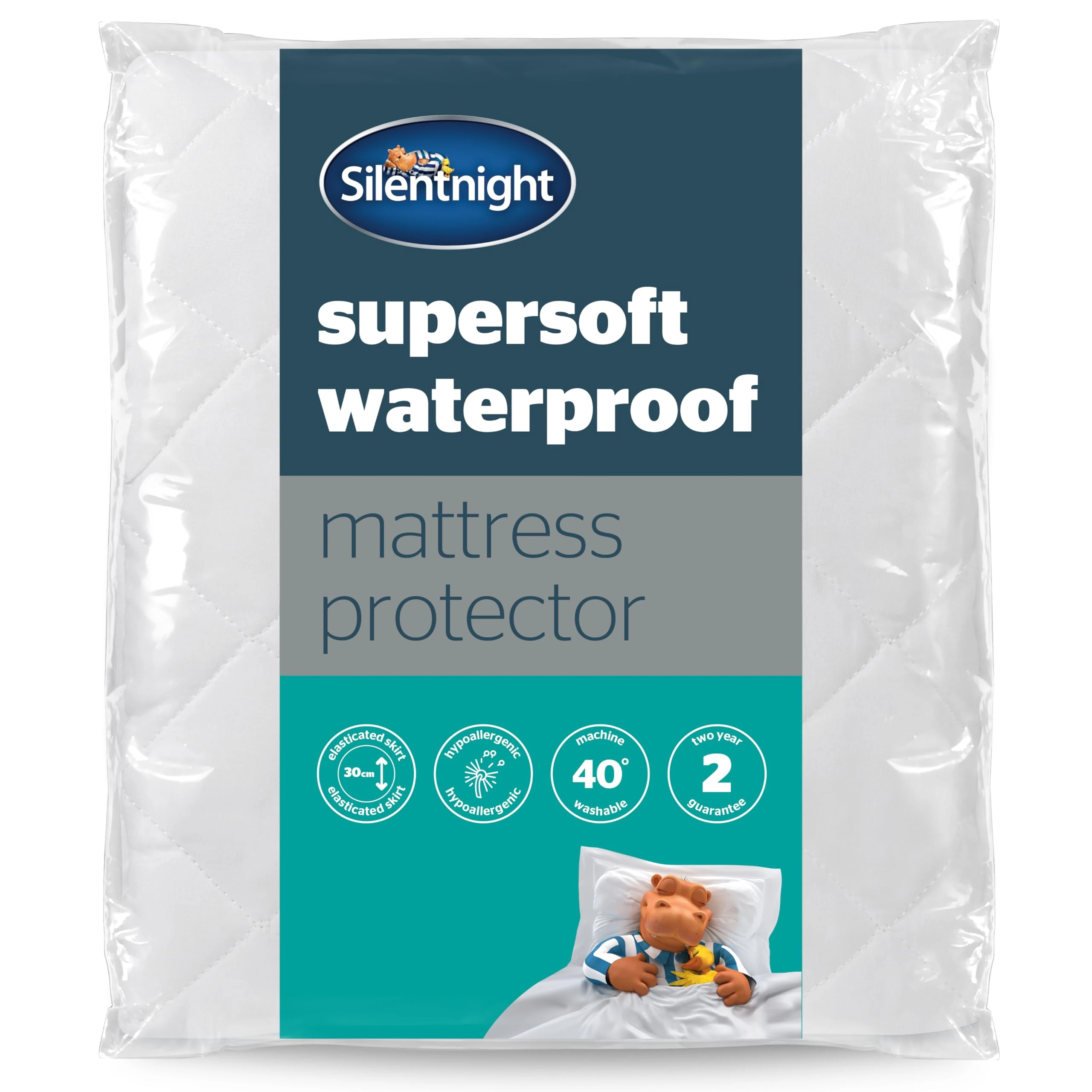 Silentnight Supersoft Waterproof Mattress Protector – Luxury Quilted Quiet Bed Mattress Pad Cover with Extra Deep Fitted Skirt and Waterproof Protection – Double, White (Packing May Vary)