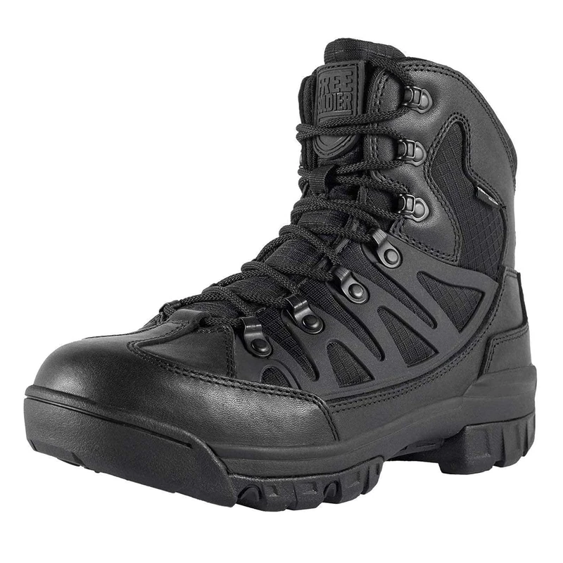 FREE SOLDIER Mens Hiking Boots Tactical Combat Boots Outdoor Mid High Rise Boots Breathable and Durable Trekking Boots (6, Black Leather) - Image 1