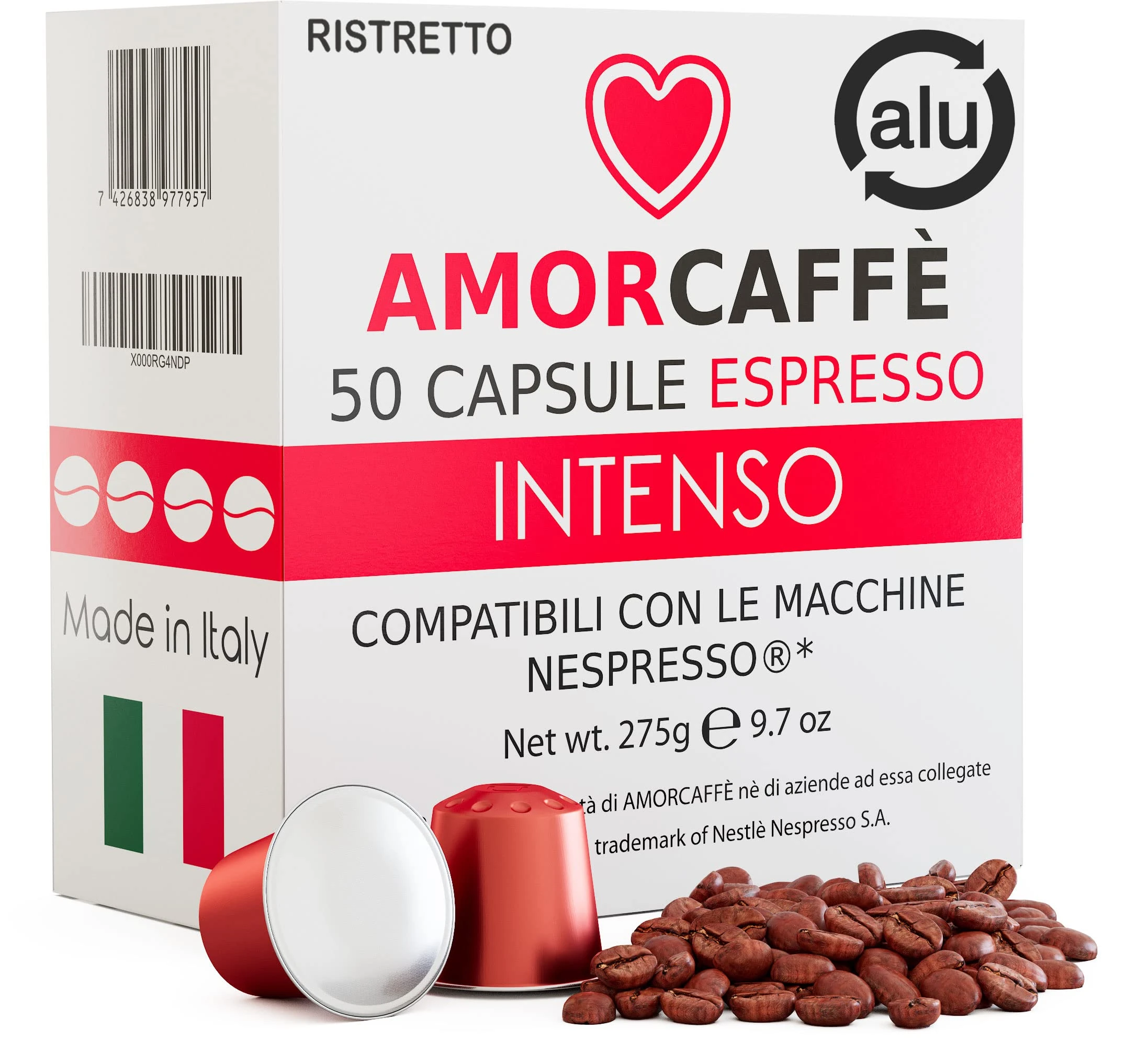 Amorcaffe 50 Aluminium Capsules Compatible with Nespresso Pods - Intenso Ristretto