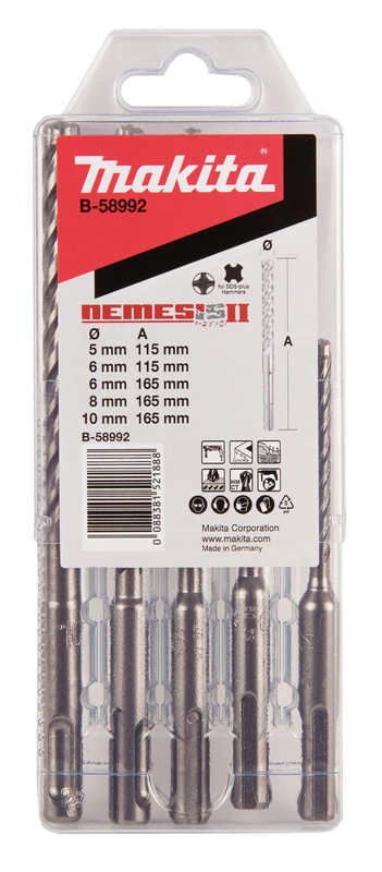 Makita B-58992 NEMESIS2 SDS-PLUS Hammer Drill Bit Set 5-Piece Ideal for Concrete, Reinforced Concrete, Masonry - Image 1