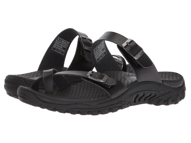 Skechers Women's Reggae-Carribean-Double Buckle Toe Thong Slide Sandal, Black, 8 M US - Image 1