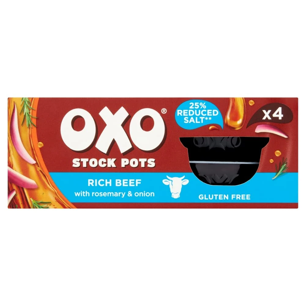 OXO Rich Beef Stock Pots with Rosemary & Onion – Made with Real Meat Juices, Deep Flavour, Ideal for Roasts, Stews, Casseroles & Holiday Cooking, 4 x 20 g (80 g Total)