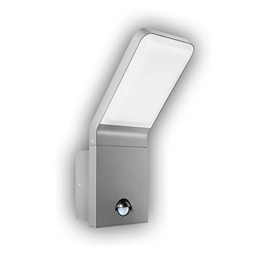 GEV Nina Outdoor LED Wall Light with Motion Sensor 90 Degree Twilight Switch Wall Lamp Aluminium 10 W Silver Grey Front Door Lighting 9.5 16.5 x 10 x 25.6 cm - Image 1