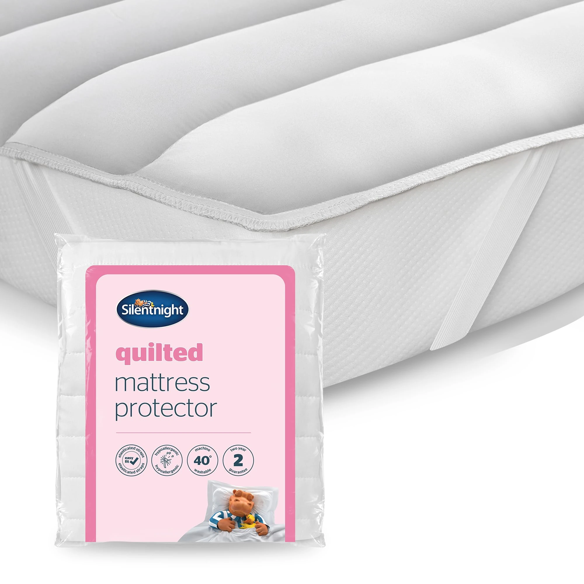Silentnight Quilted Mattress Protector – Premium Luxury Soft Cosy Mattress Cover Protector Pad with Extra Deep Fit Elasticated Straps – Hypoallergenic, Super Soft and Machine Washable - Double