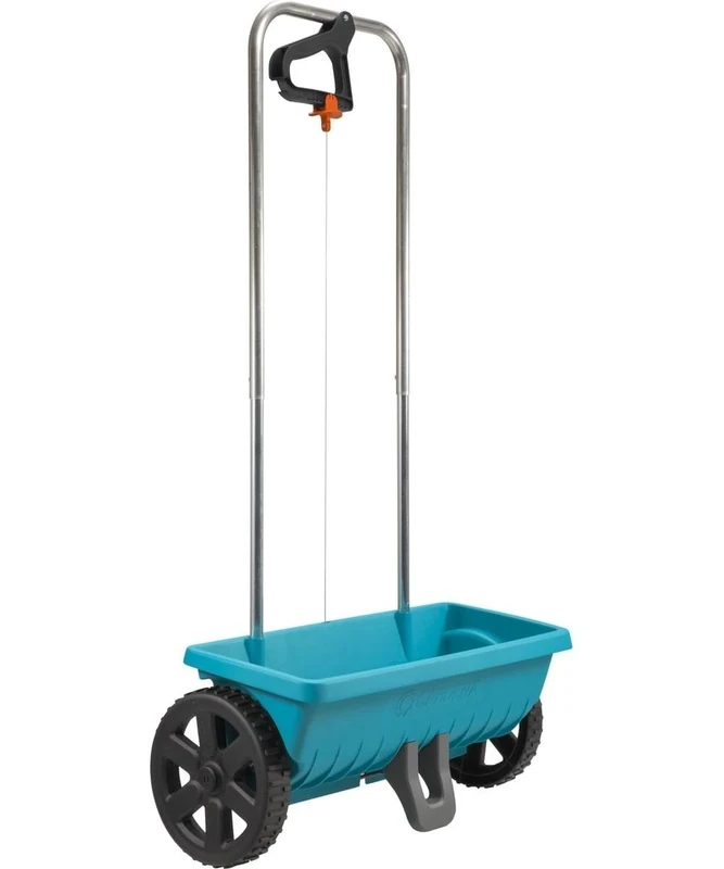 Gardena Spreader L: Universal spreader for delivering fertiliser, seeds, and salt, 45 cm spreading width, for about 400 m² of lawn area, 12.5 l capacity, with a locking slide (432-88)