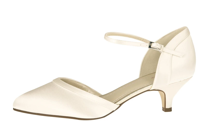 Rainbow Club Brianna - Two Part Low Heel Ivory Satin Court Bridal Wedding Shoes with Ankle Strap, 6 UK