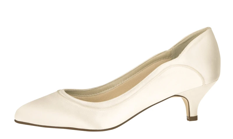 Rainbow Club Hollie - Classic Low Heel Ivory Satin Court Bridal Wedding Shoes with Curved Detailing, 3 UK