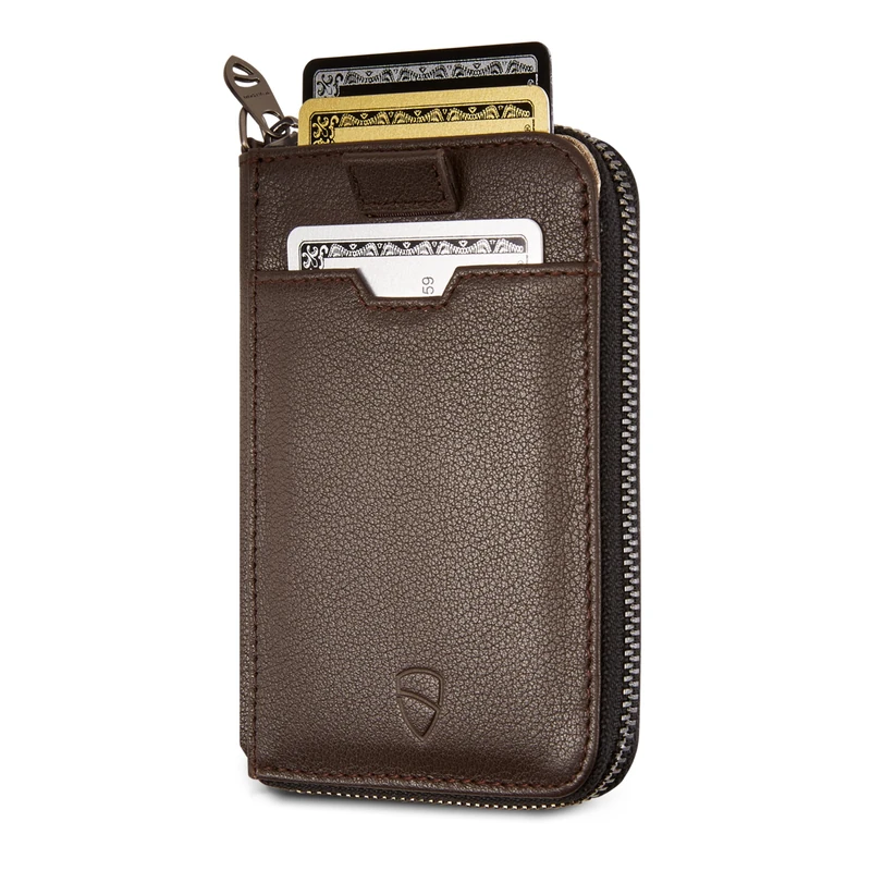 Vaultskin Notting Hill Slim Zip Wallet with RFID Protection for Cards Cash Coins (Brown)