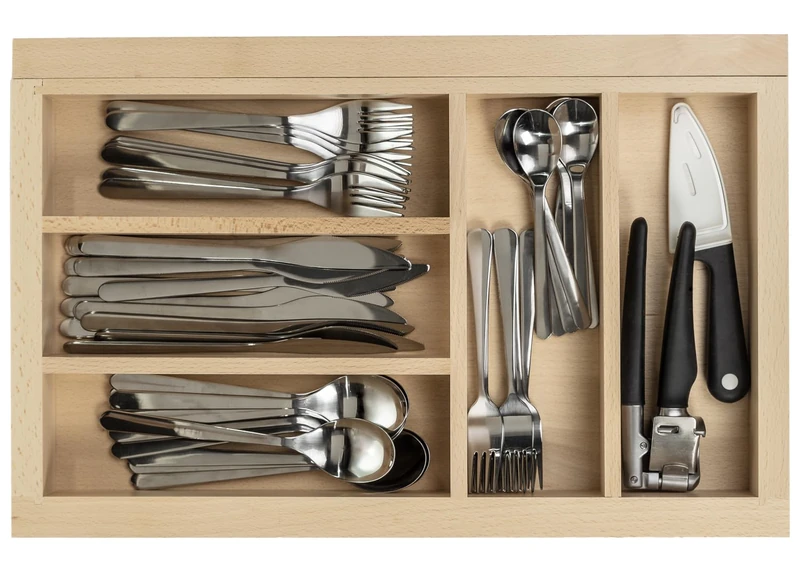 GTV Extendable Cutlery Tray Insert Beech Wood Adjustable Kitchen Drawer Organiser Width 305-535 mm/Depth 474 mm