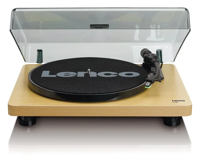 Lenco L-30 Wood | 33 & 45 RPM Semi-Automatic Belt Drive USB Turntable for Vinyl with Integrated Stereo Pre-Amplifier and Moving Magnetic Cartridge (MMC) - Wooden Record Player