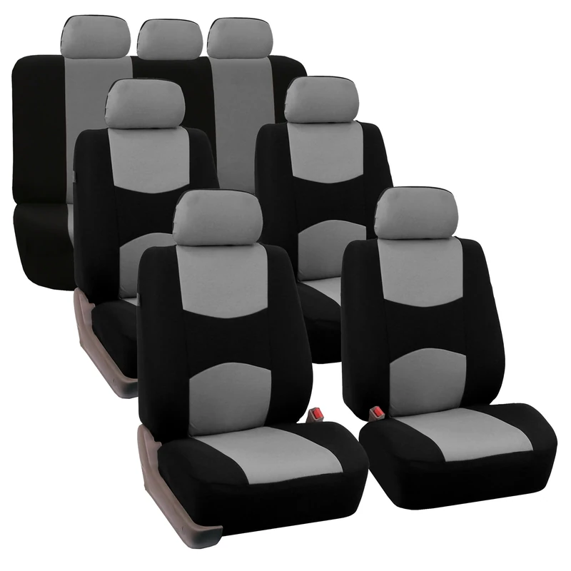 FH GROUP FH-FB050217 Three Row Set Flat Cloth Car Seat Covers (4 Bucket Covers, 1 Solid Bench Cover), Gray/Black - Fit Most Car, Truck, Suv, or Van