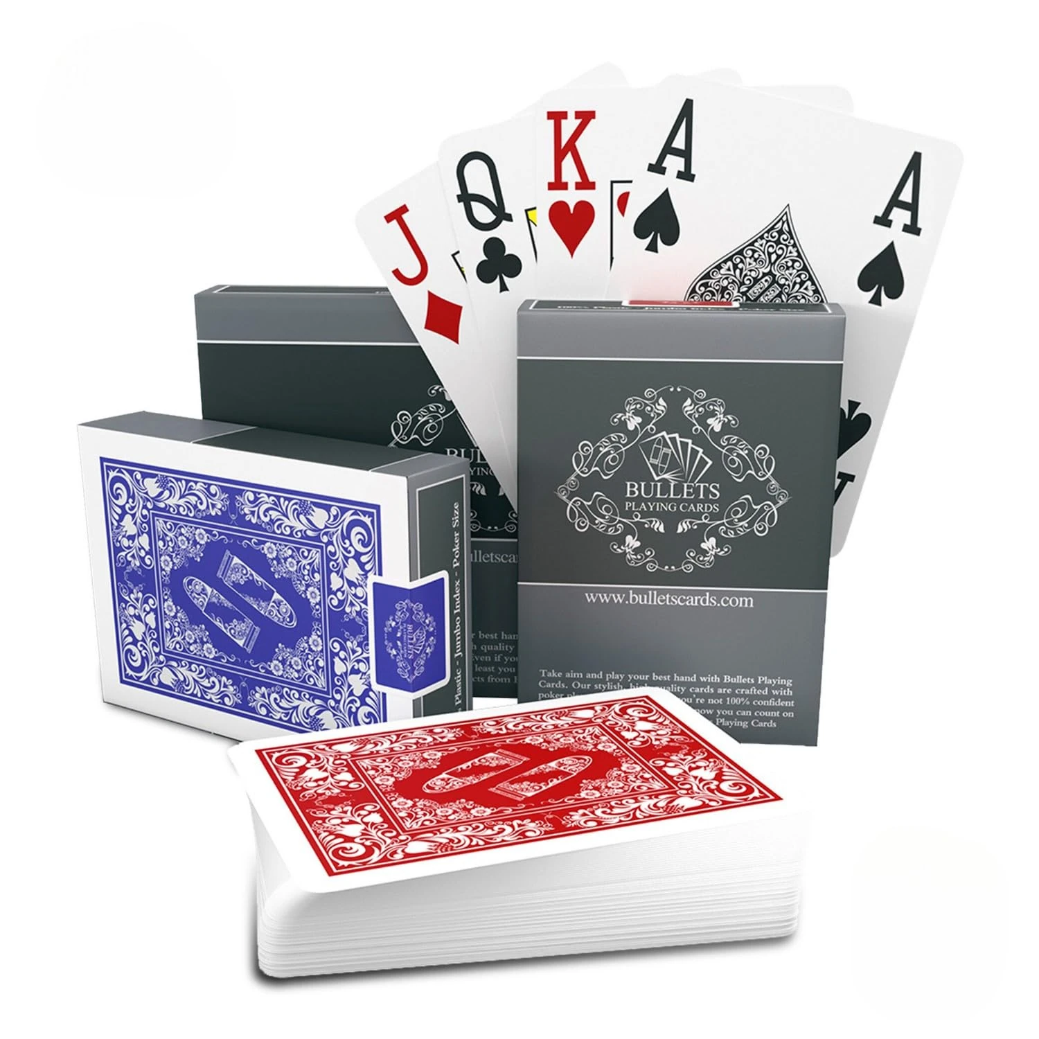 Bullets Playing Cards, Two Decks of Cards, Waterproof Plastic Playing Cards, Easy to Read & Great Feel, Jumbo Index & FourPips, Professional Playing Cards for Texas Holdem Poker