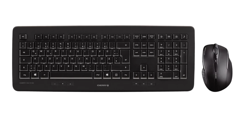 CHERRY DW 5100, Wireless Desktop Set, Swiss Layout (QWERTZ), 2.4 GHz RF, Plug & Play, Ergonomic Right-Handed Mouse, Battery-Operated, Black