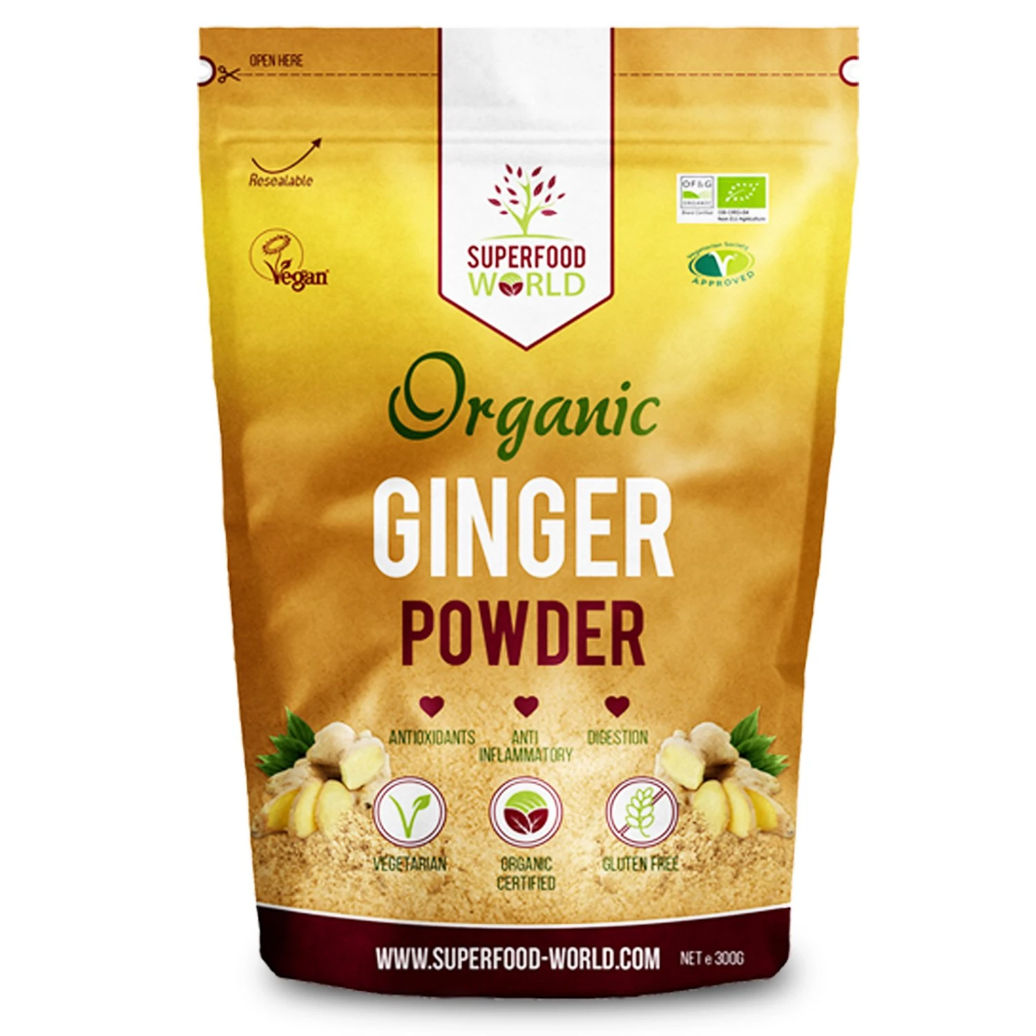 Organic Ginger Powder - Powerful Anti Inflammatory & Antioxidant - Ideal for Cooking and Tea - Ginger Root Powder 300g