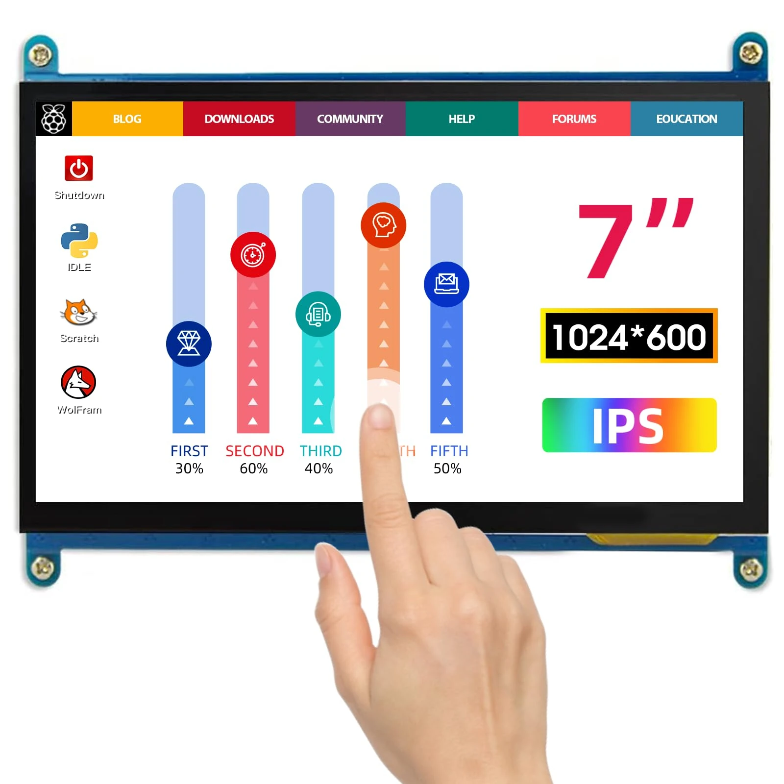 ELECROW 7 Inch Touchscreen Monitor, 1024x600 IPS Small Monitor for Raspberry Pi 5/4/3/Jetson Nano, Raspberry Pi Screen HDMI Mini Secondary Screen for Windows 11/10/8/7 PC, Plug and Play
