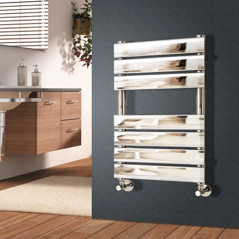 NRG Chrome 650mm x 500mm Heated Towel Rails Radiator | Flat Panel Bathroom Central Heating Space Saving Towel Warmer Radiators | with One Pair of Free Modern Angle Valves