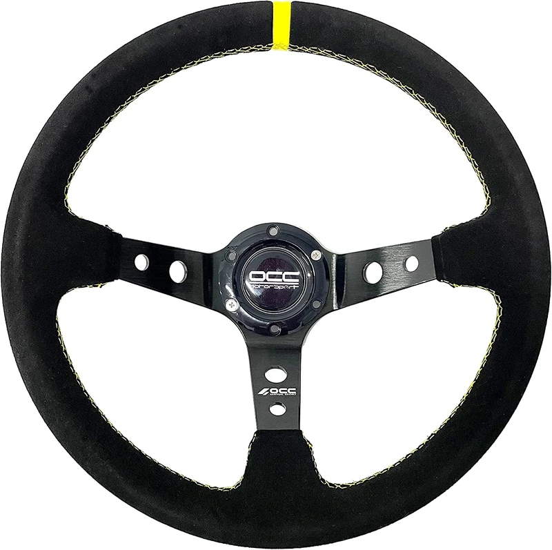 OCC MOTORSPORT OFFSET STEERING WHEEL TRACK MODEL ALCANTARA BLACK ARMS - 90 MM FULL DISH WHEEL - 350MM (14 INCH)