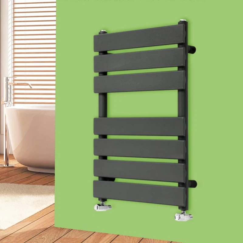 NRG Anthracite 650mm x 500mm Heated Towel Rails Radiator | Flat Panel Bathroom Central Heating Space Saving Towel Warmer Radiators | with One Pair of Free Modern Angle Valves