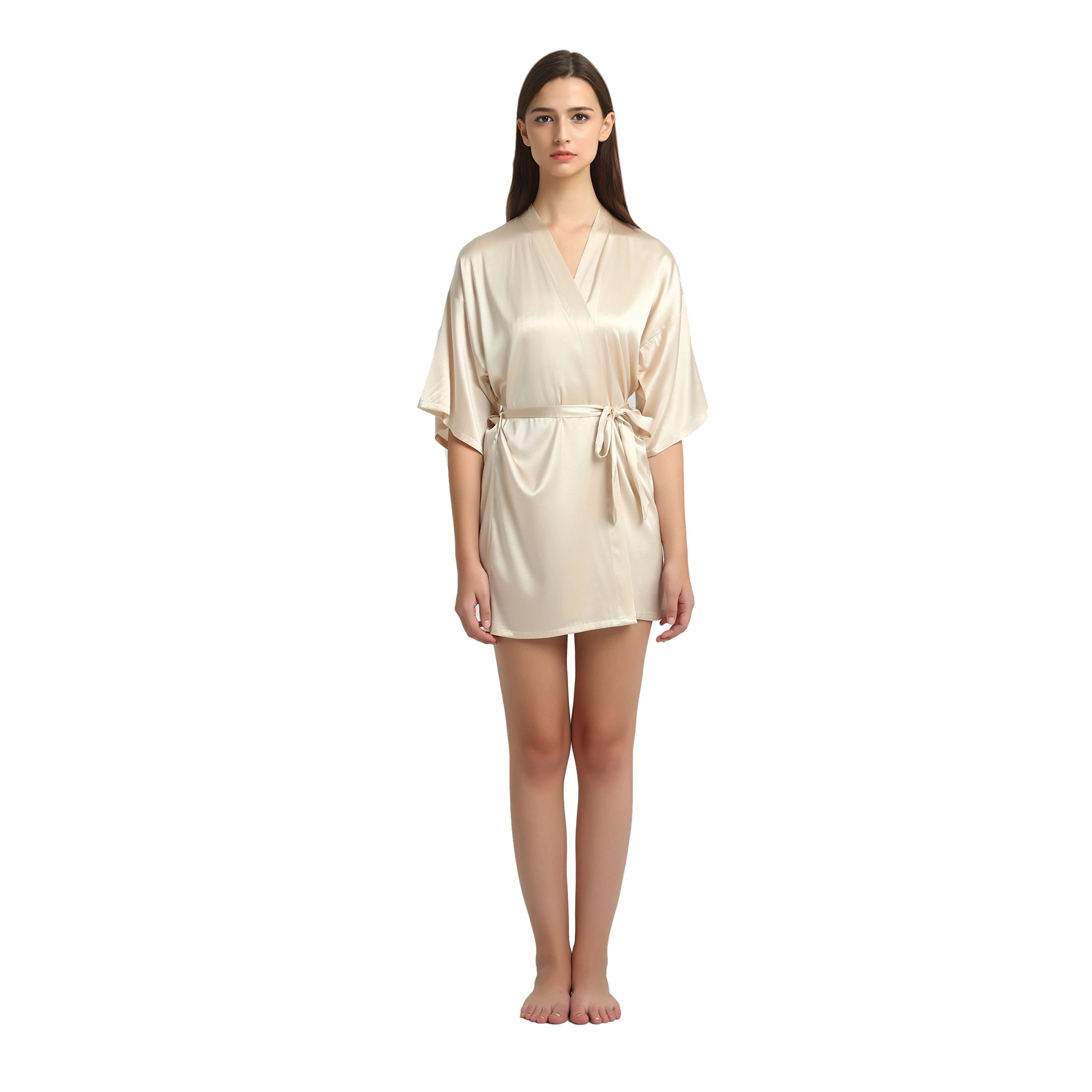 Jasmine Silk Ladies' silk Kimono Dressing Gown for Women-Nude (Large)