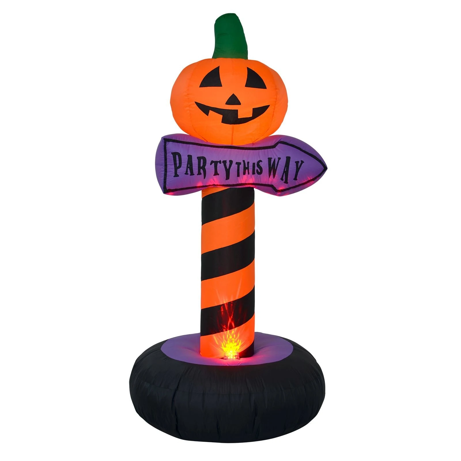 Mr Crimbo 6ft Giant Inflatable Novelty Pumpkin Halloween Party This Way Sign Decoration Rotating LED Ball Light Base Spooky Jack O Lantern And Stripes