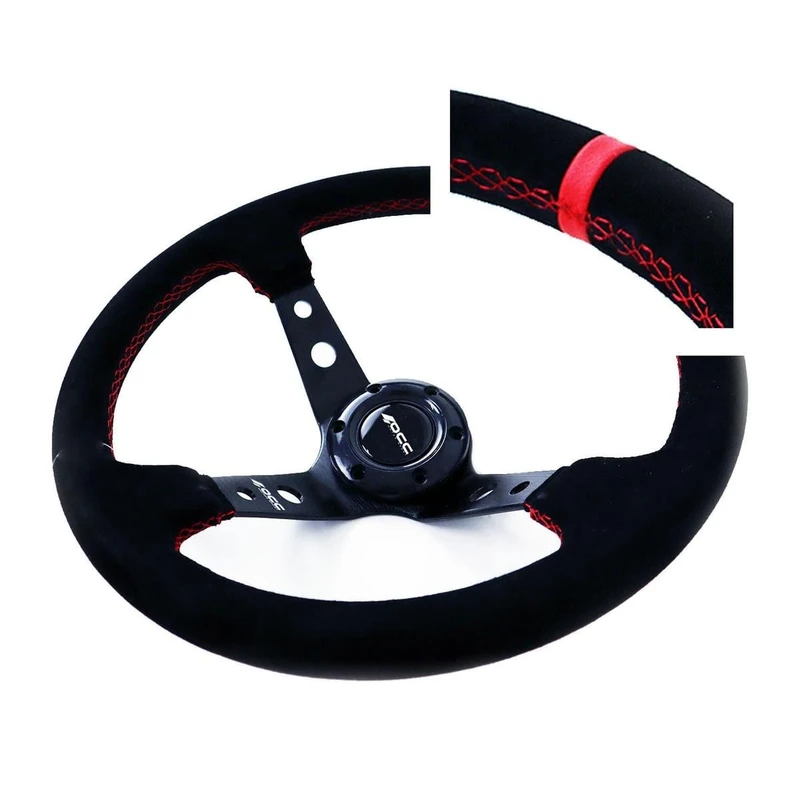 OCC MOTOR SPORT OFFSET STEERING WHEEL TRACK MODEL ALCANTARA WITH BLACK ARMS - 90 MM FULL DISH WHEEL - 350MM (14 INCH)