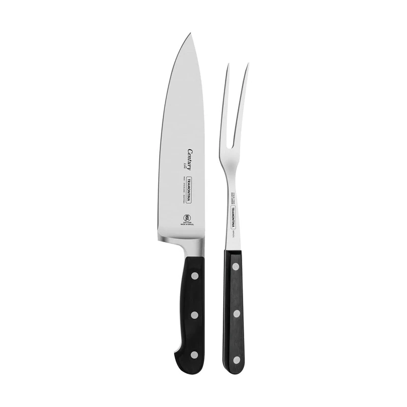 Tramontina 2 Pcs. Stainless Steel Carving Set with Black Polycarbonate Handles