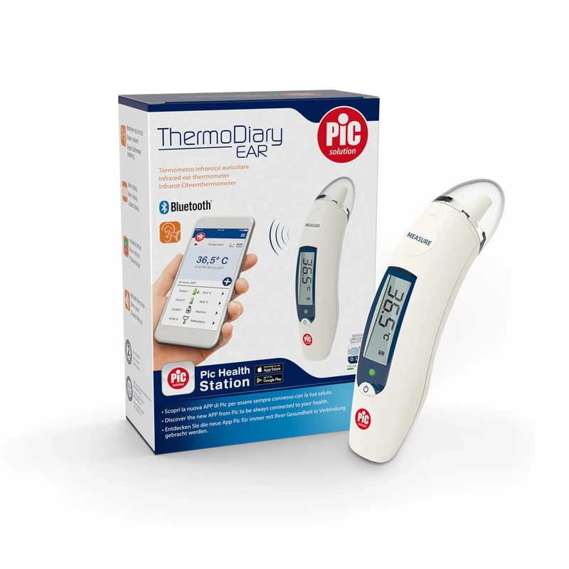 Pic Solution ThermoDiary Ear - Infrared Thermometer Headset Connected to App without Probe Cover