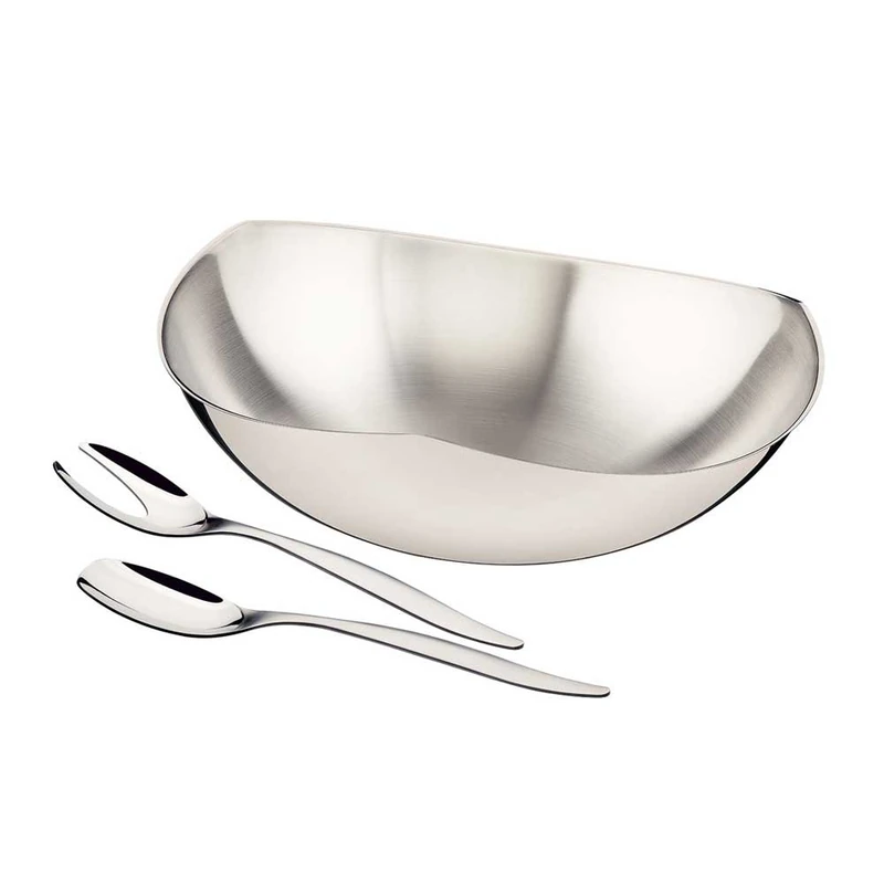 Stainless Steel Salad Bowl 30 cm with Serving Spoon and Fork
