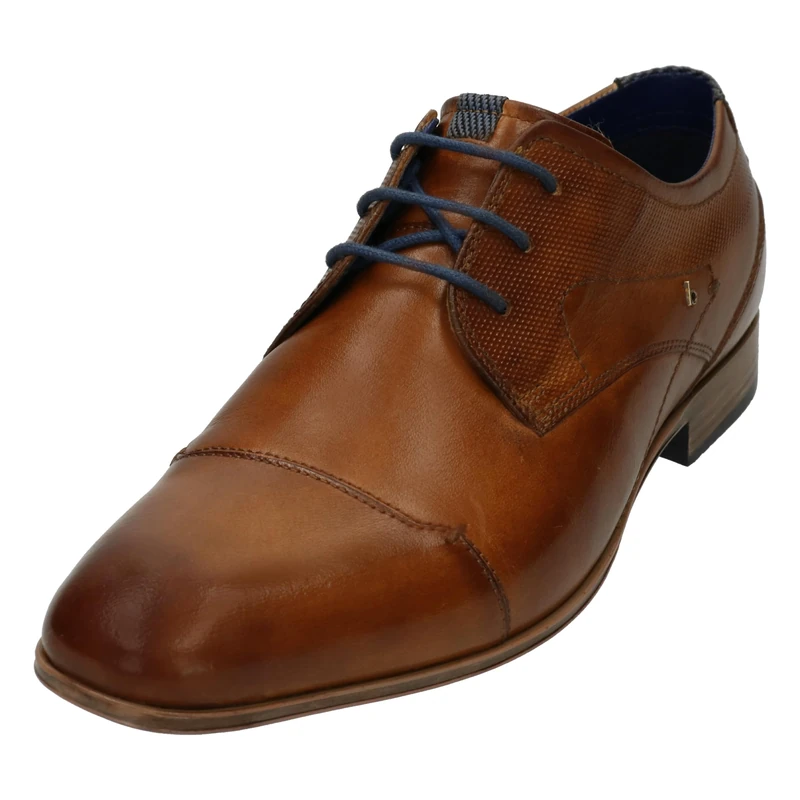 bugatti Men's Business low shoe made of leather, derby with cross cap and elegant lines, Cognac, 9.5 UK