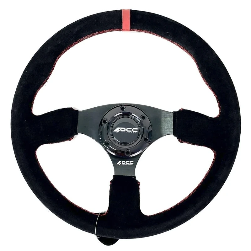 OCC MOTOR SPORT FLAT BOTTOM STEERING WHEEL REVENGE MODEL ALCANTARA BLACK ARMS - CAR FLAT DISH STEERING WHEEL - 350MM (14 INCH)