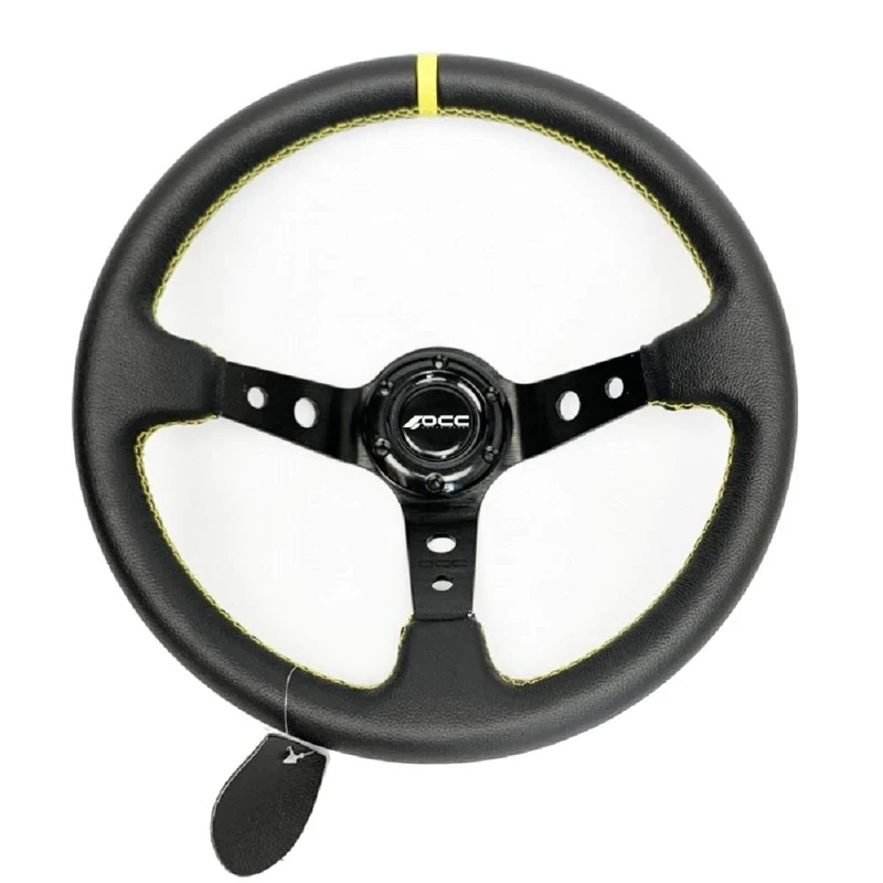 OCC MOTORSPORT OFFSET STEERING WHEEL TRACK MODEL LEATHERETTE BLACK ARMS - 90 MM FULL DISH WHEEL - 350MM (14 INCH)