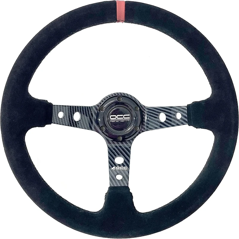 OCC MOTOR SPORT OFFSET STEERING WHEEL TRACK MODEL ALCANTARA CARBON LOOK ARMS - 90 MM FULL DISH WHEEL - 350MM (14 INCH)