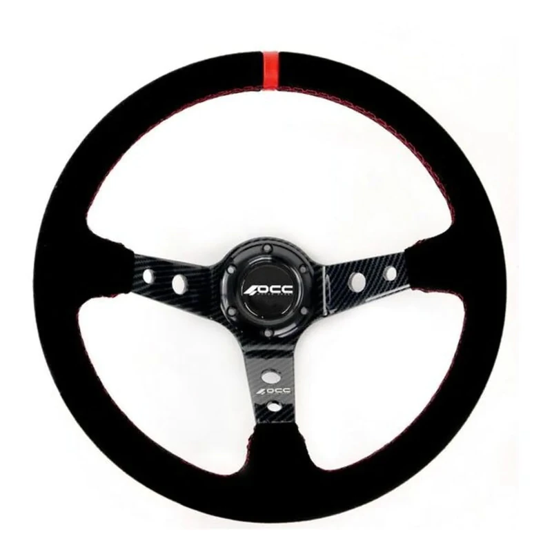 OCC MOTOR SPORT OFFSET STEERING WHEEL TRACK MODEL ALCANTARA WITH CARBON LOOK ARMS - 90 MM FULL DISH WHEEL - 350MM (14 INCH)
