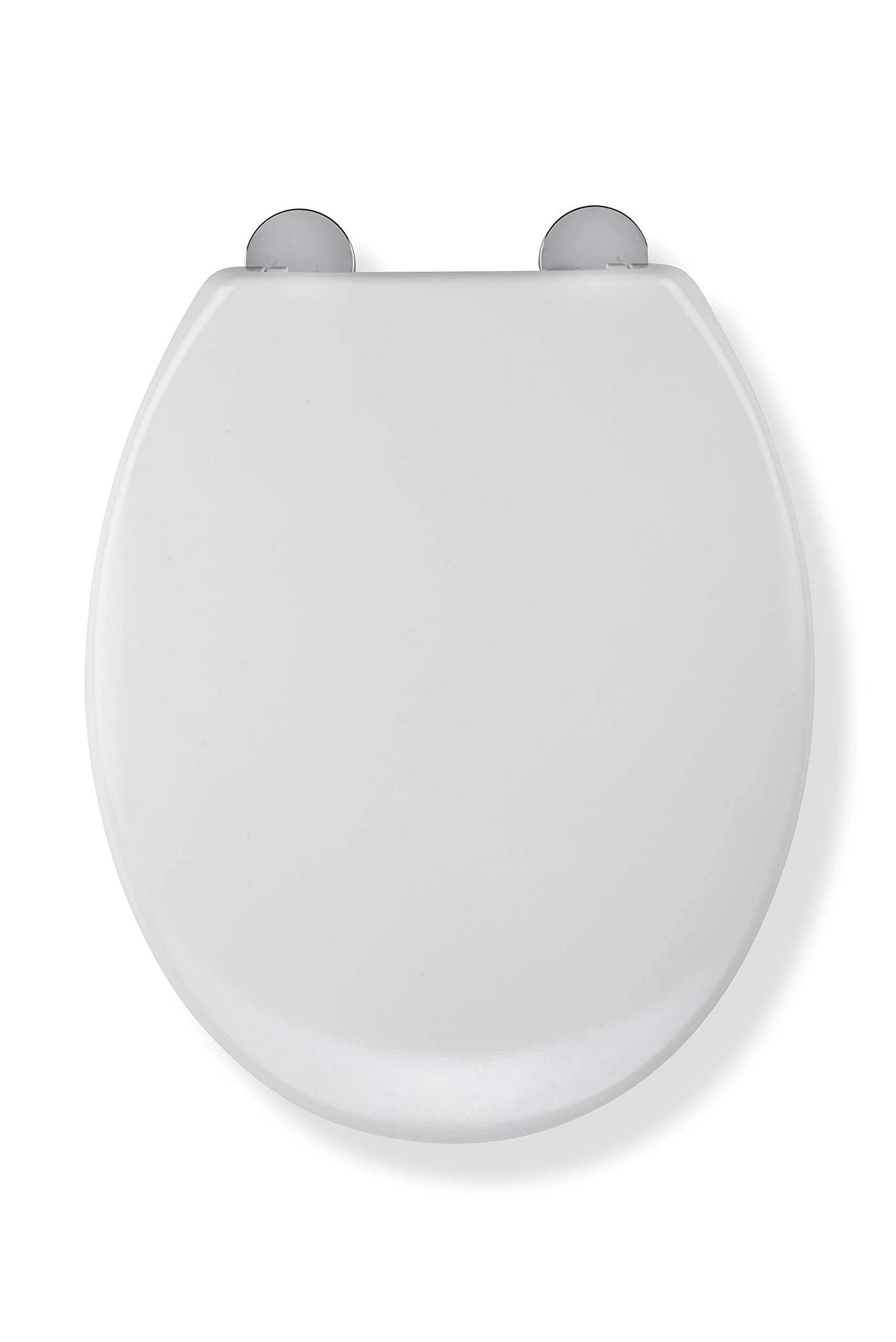 Croydex Flexi-Fix Tahoe White Toilet Seat - Durable Thermoset Plastic with Adjustable Hinges, Rust Free Chrome Plated Hinge Covers and an Antibacterial Treated Surface (White)