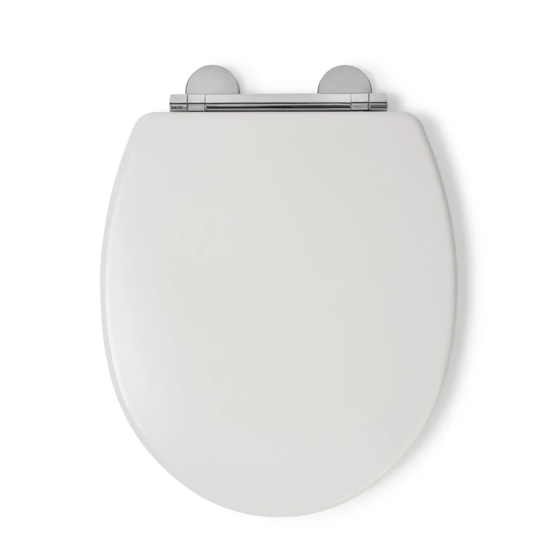 Croydex Lugano White Wooden Toilet Seat - Soft Close & Quick Release Button for Easy Cleaning, Adjustable Hinges with Top and Bottom Fixings Included and Antibacterial Treated Surface (White)