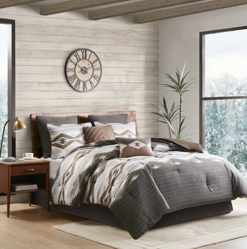 WOOLRICH Down Alternative Warm Bedding and Matching Shams, Polyester, Grey/Brown, Queen