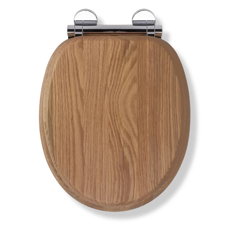 Croydex Rutland Flexi-Fix Soft Close Wooden Toilet Seat - Quick Release Button for Easy Cleaning, Adjustable Hinges with Top and Bottom Fixings, Anti-Bacterial and Heavy Duty Toilet Seat (Solid Oak)