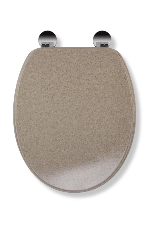 Croydex Dorney Flexi-Fix Wooden Toilet Seat - Adjustable Hinges with Top & Bottom Fixings Included and Rust Free Chrome Plated Hinge Covers, Antibacterial Treated Surface (Sandstone Effect)