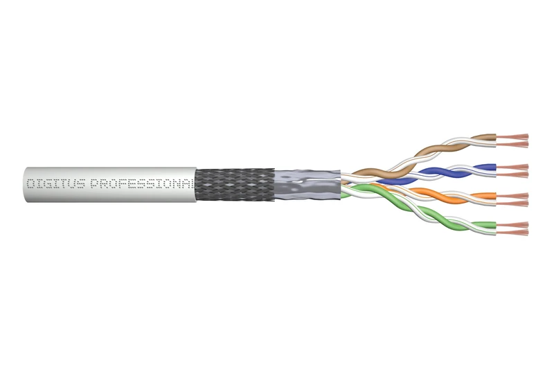 DIGITUS Cat-5e patch cable – Unassembled – 305 m – SF-UTP network cable – PVC – AWG 26/7 – 1 Gbit/s – 100 MHz – PoE compatible – Grey