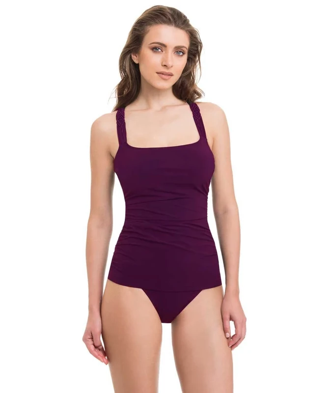 Profile By Gottex - Java Neck Macramé D Cup Tankini Top - Red -