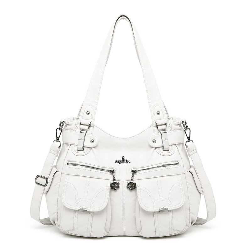 Angel Kiss Women Top Handle Satchel Handbags Purse Shoulder Bag - white -