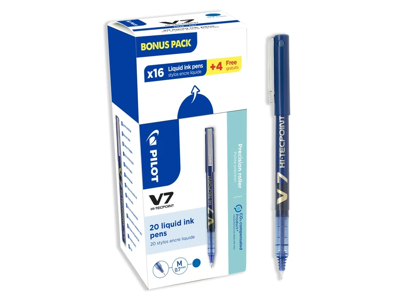 PILOT V7 Hi-Tecpoint Liquid Ink Rollerball Pens - Blue (Pack of 20) - Image 1