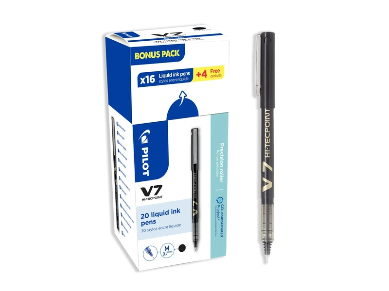Pilot 3131910516538 V7 Hi-Tecpoint Liquid Ink Roller Pen - Black (Pack of 20)