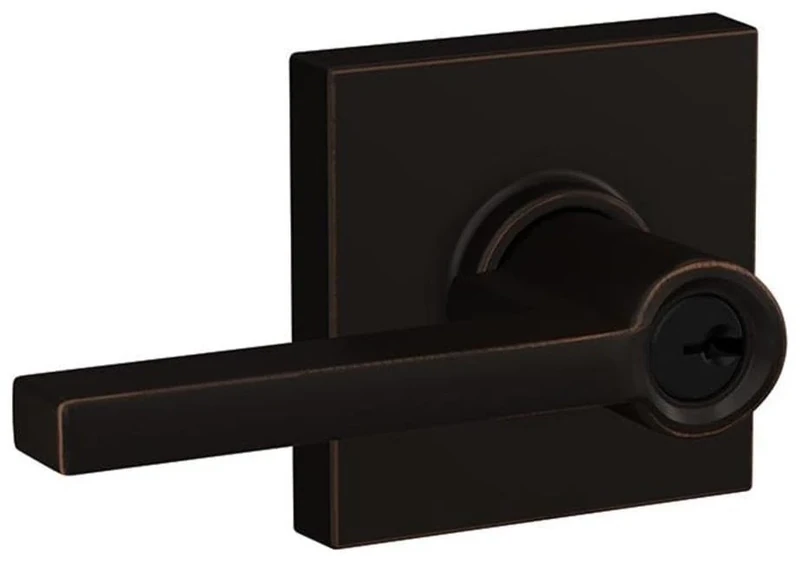 SCHLAGE Latitude Lever with Collins Trim Keyed Entry Lock, Aged Bronze n(F51A LAT 716 COL)