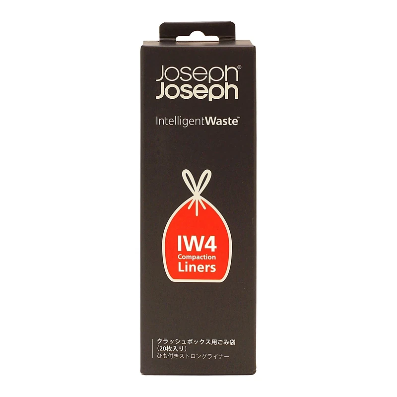Joseph Joseph IW4 Bin Liners with Tie Tape Drawstring Handles- 50 Litres, Pack of 20- Transparent