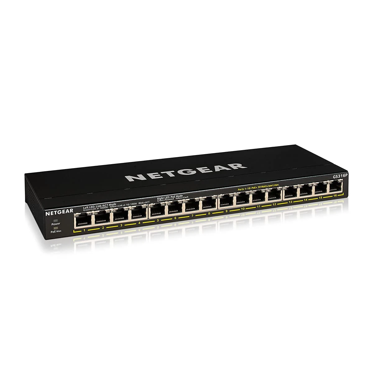 NETGEAR 16 Port PoE Switch GS316P - Ethernet Splitter - Ethernet Switch - Ethernet Hub - Plug-and-Play - Silent Operation - Desktop or Wall Mount