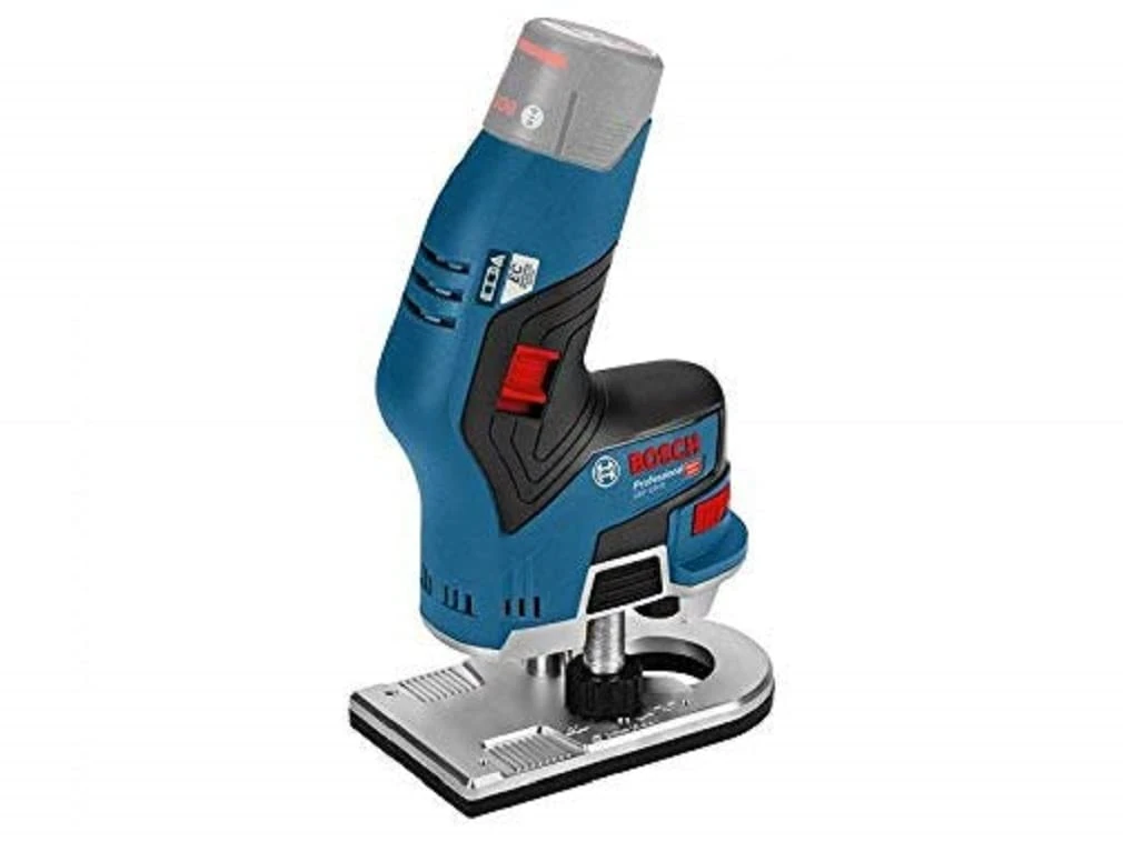 Bosch Professional 12V System cordless Palm Router GKF 12V-8 (incl. Open-ended spanner 17 mm, Collet with nut 1/4"" (also compatible with 6/8 mm collets), cardboard box)
