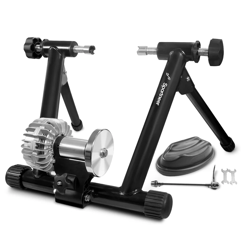 Sportneer Turbo Trainer, Fluid Bike Trainer Stand Steel Bicycle Exercise Stand with Noise Reduction Wheel for Indoor Bike Trainer