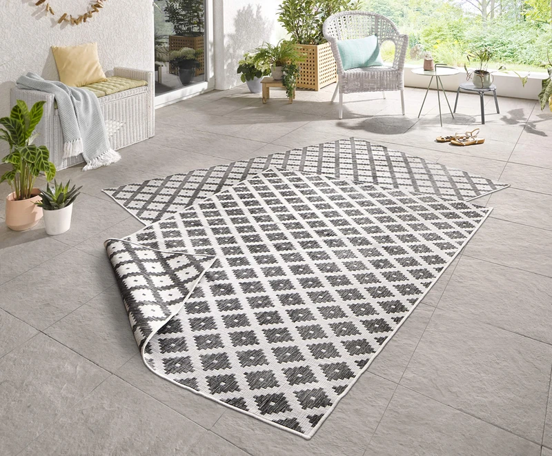 NORTHRUGS Indoor and Outdoor Rug Nizza 160 x 230 cm - Reversible Rug Weatherproof Modern Geometric Pattern for Balcony Patio Garden Conservatory Kitchen Living Room Rug Waterproof in Grey Cream